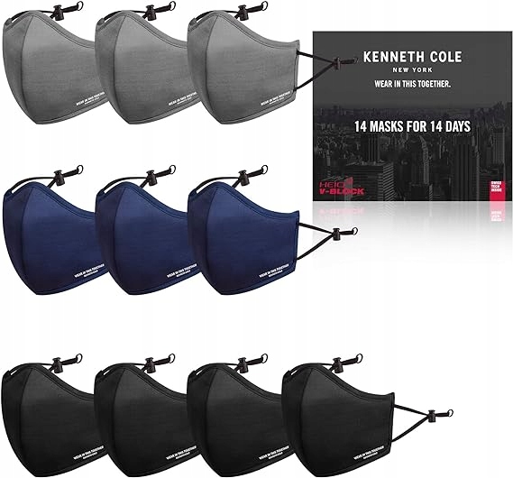 14x Maseczki Ochronne Na Twarz Wielorazowe Czarny Niebieski Szary Unisex