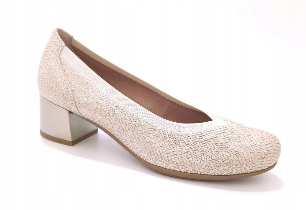 Złote skórzane czółenka damskie na niskim obcasie Pitillos 11130 r39