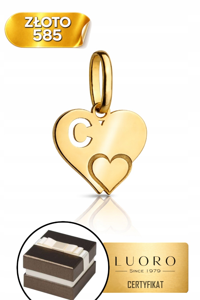 Přívěsek Zlatý 585 14K Písmeno C Srdce 1 CM Jemný Elegantní
