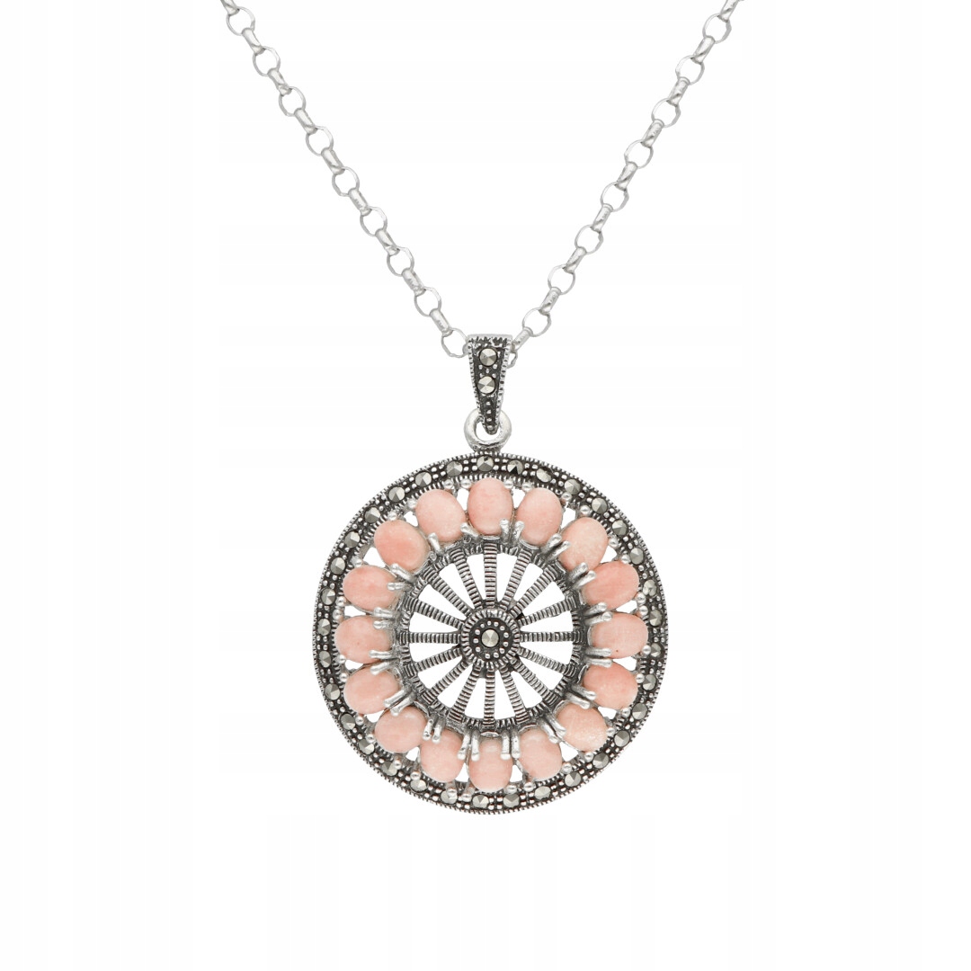 Stříbrný přívěsek s růžovou perleťovou hmotou a markýzami