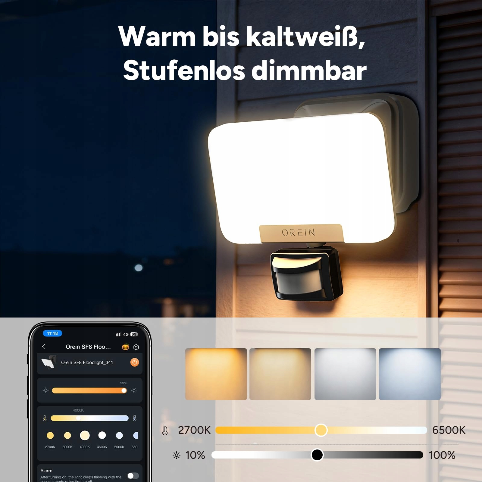 OREIN Inteligentny Reflektor LED z Czujnikiem Ruchu 28W 3000lm IP65 Czarny — miniatura 7
