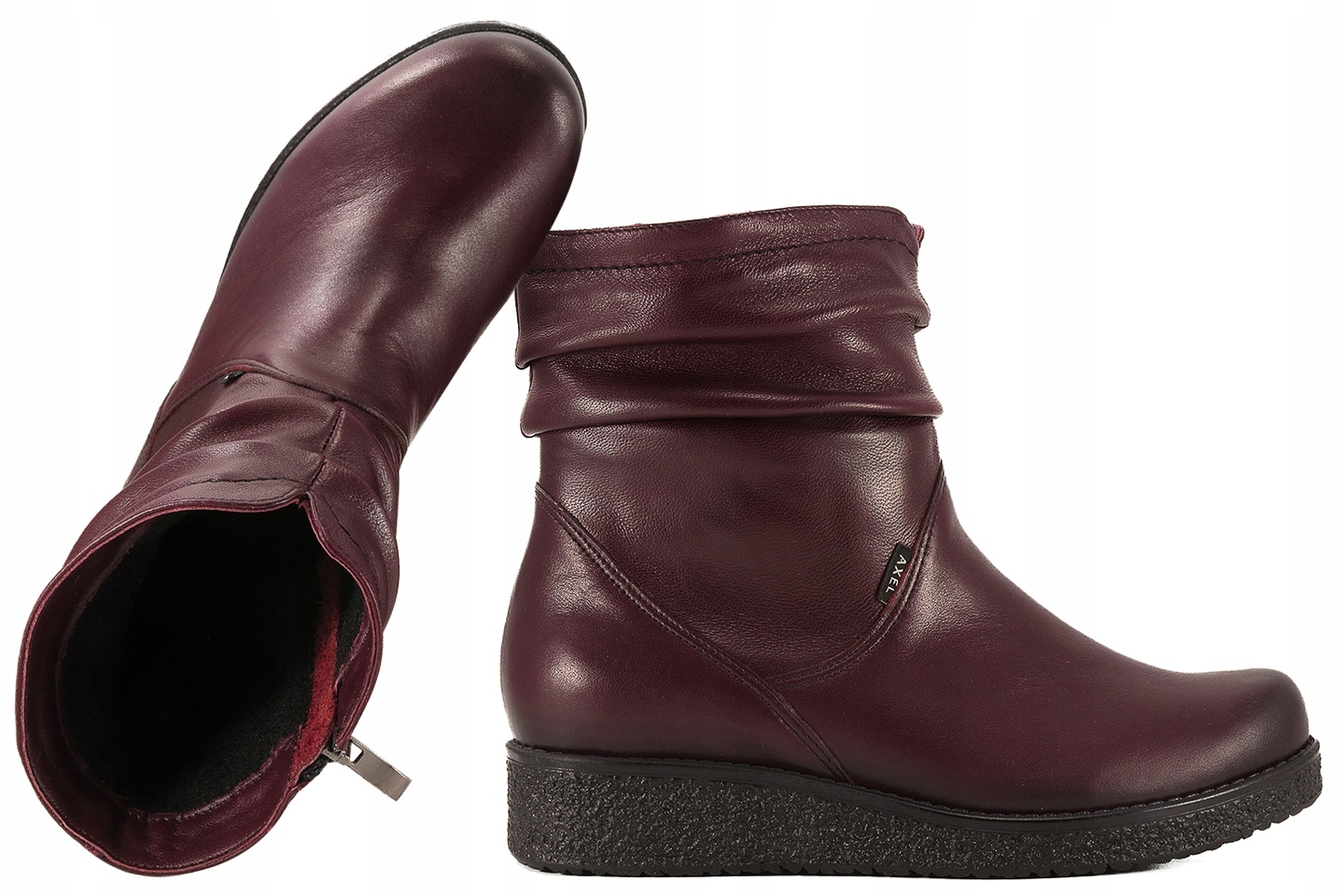 Axel 4092 Kozačky Kožené Zateplené Kotníkové Boty Zimní Na Klínku vínové 37