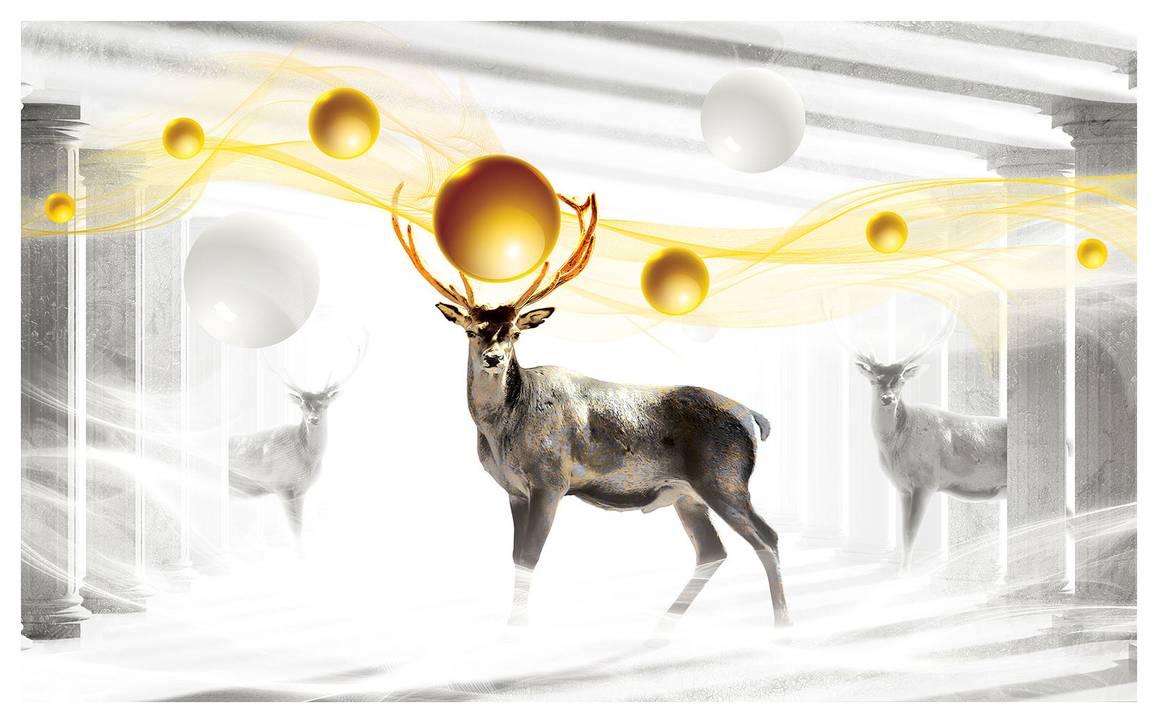 Vliesová fototapeta Zlatý jelen bílý se zlatem 350x250 lepidlo