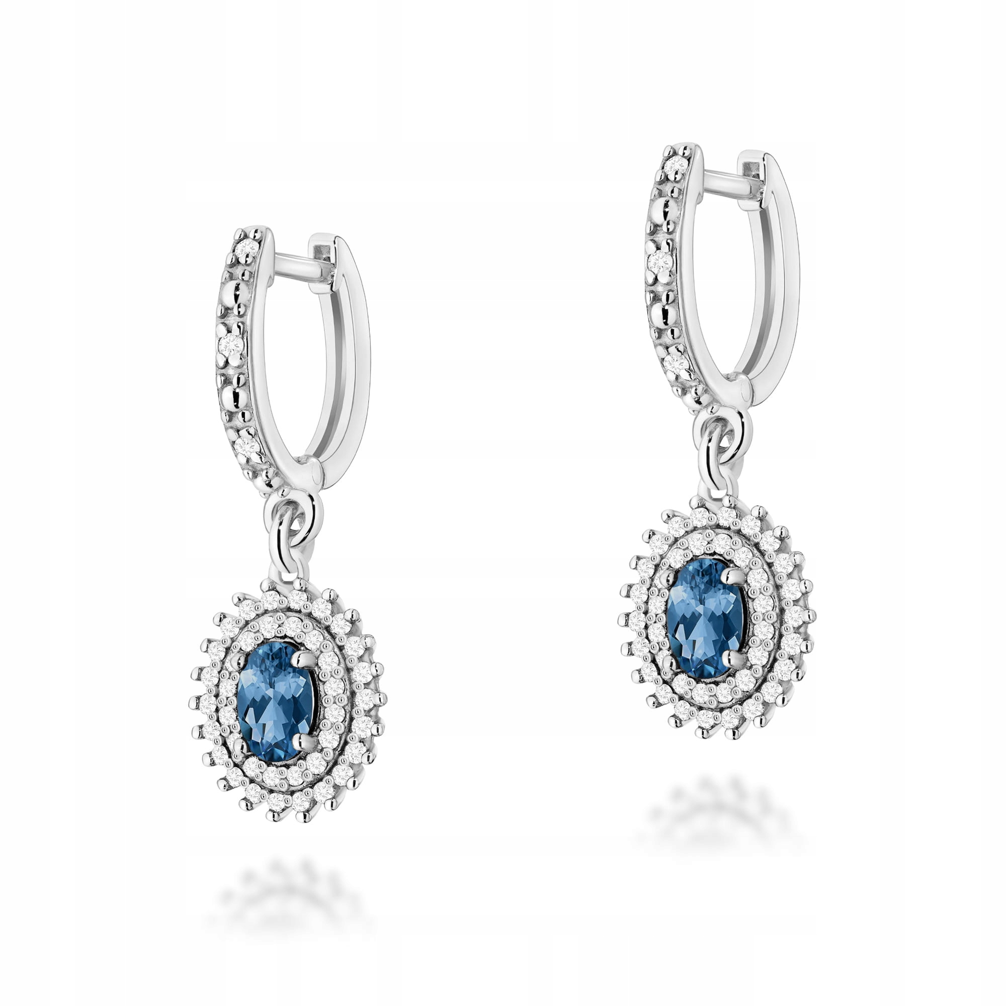 Elegantní náušnice z bílého zlata 585 topaz london blue brilianty 3,7g 14k