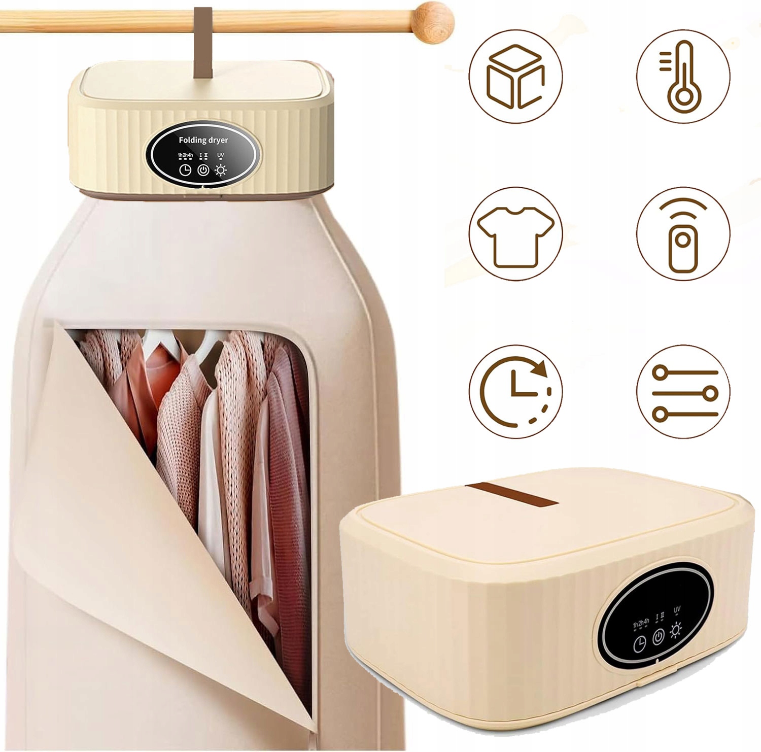 Levně Přenosná Elektrická Sušák 360° Pro Turistické Oblečení 600W Časovač Hák