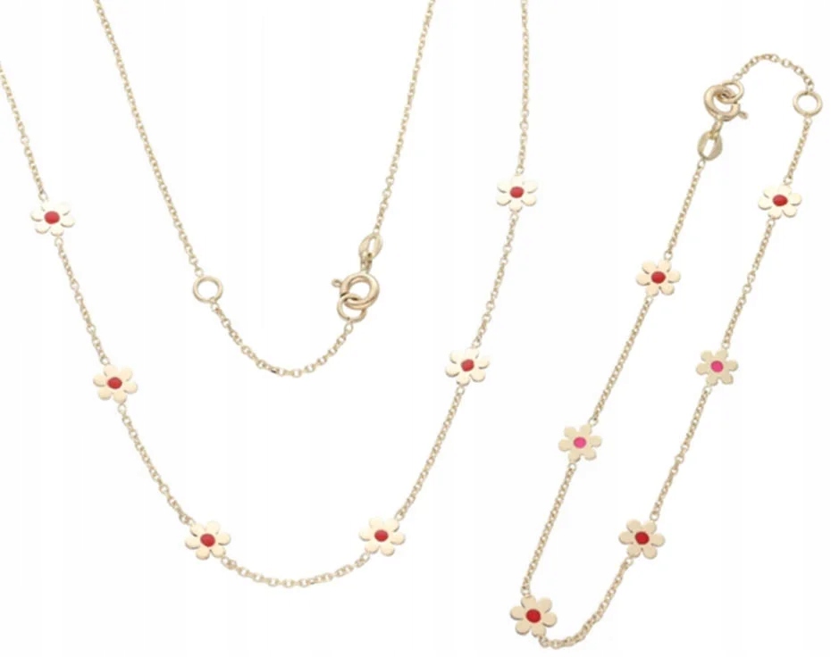 Zlatý komplet šperků 585 kytičky náhrdelník náramek 3,10g sada