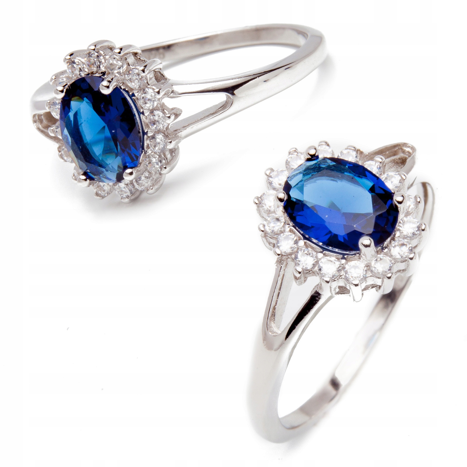 Stříbrný prstýnek s oválným modrým zirkonem 20