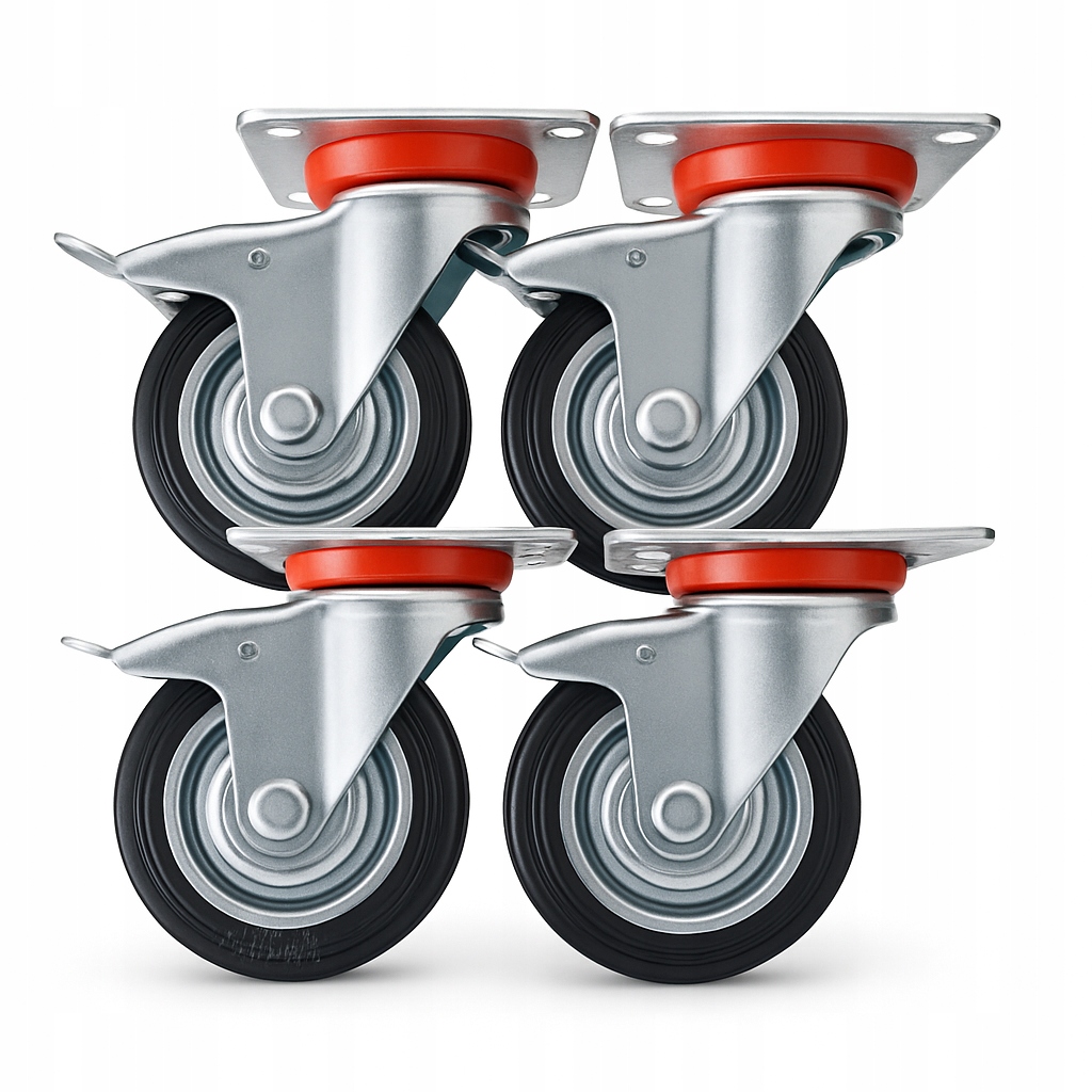 Sada 4x Kovovo-gumové kolo 160 mm s brzdou Otočná kola pro vozík