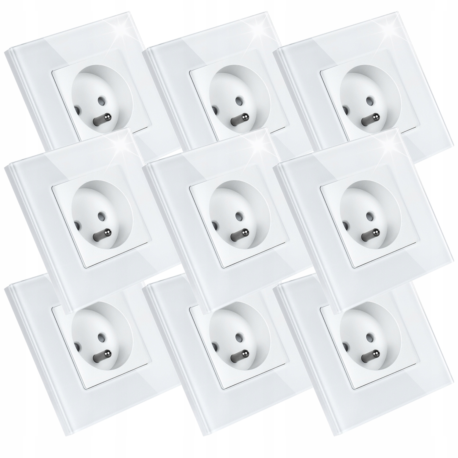 9 x Jednotlivá Elektrická Zásuvka Bílá Skleněná S Uzemněním