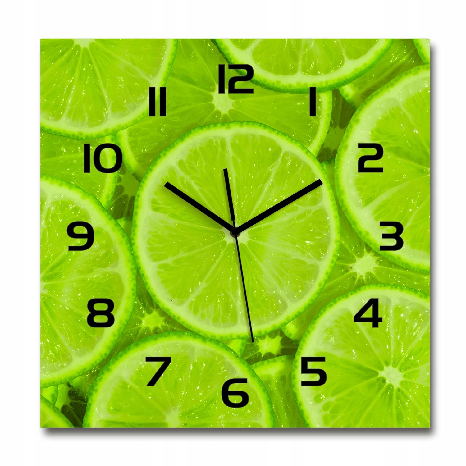 

Szklany kwadratowy zegar do kuchni Limonki 60x60cm