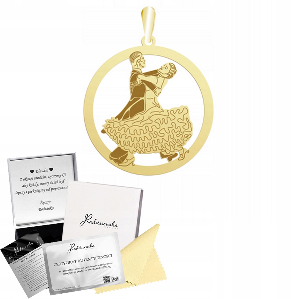 Zlatý přívěsek Společenský tanec Stříbro 925 Narozeniny Gravírování Bonus