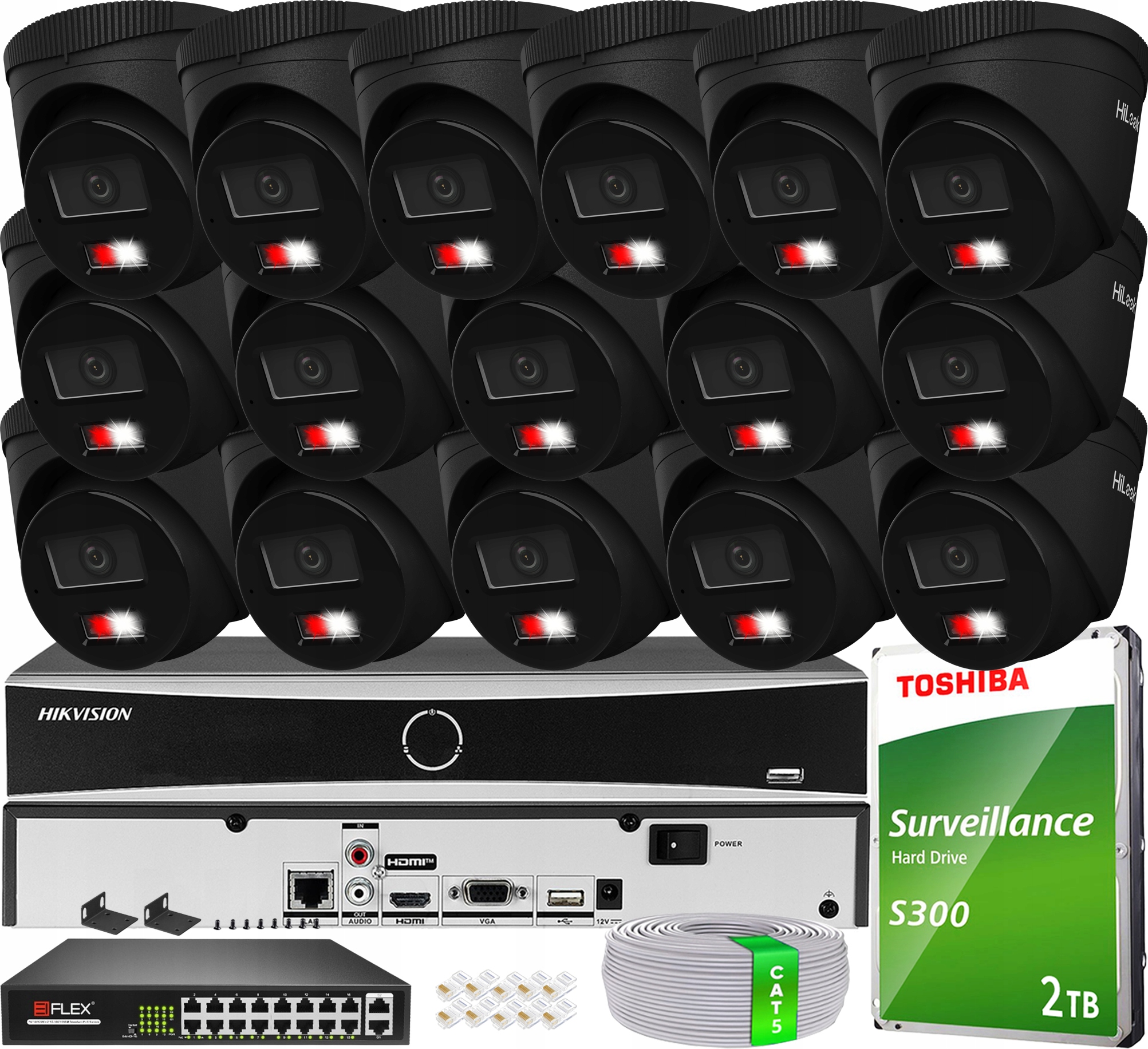 Sada 16 Monitorovacích Kamer 6MPx 3K+ Hilook By Hikvision Black PoE 2TB