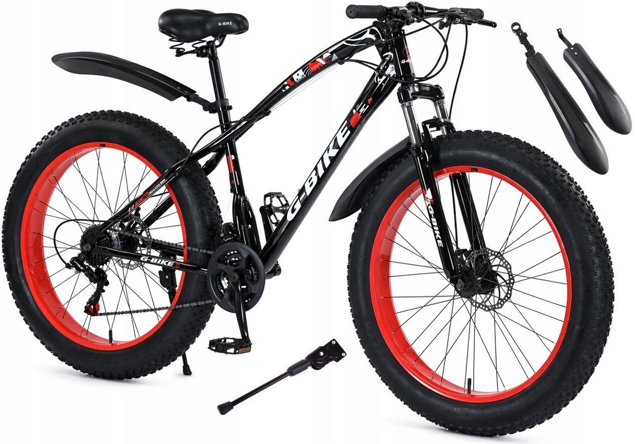 Rower fat bike 21 biegów FatBike Rama 17,5 Koło 26 Czarno Czerwony