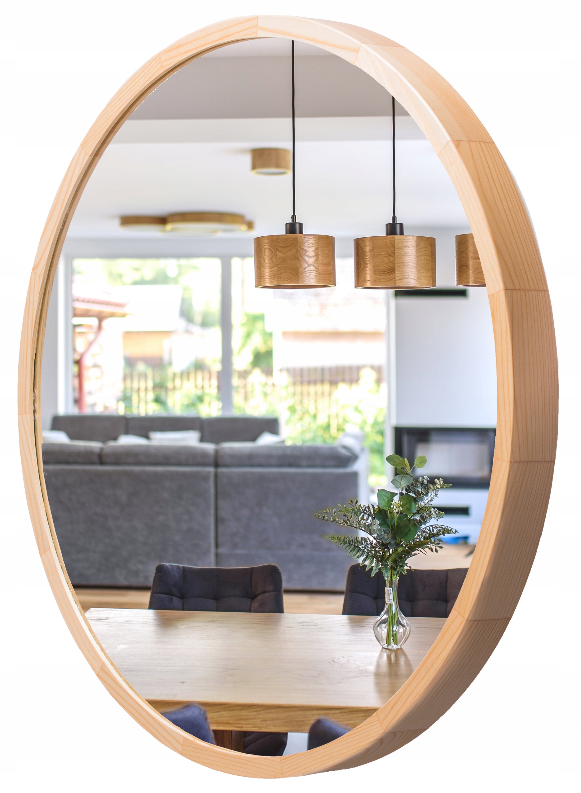 Kúpeľňové zrkadlo Leja okrúhle fi700 Sosna v drevenom ráme, Stylové