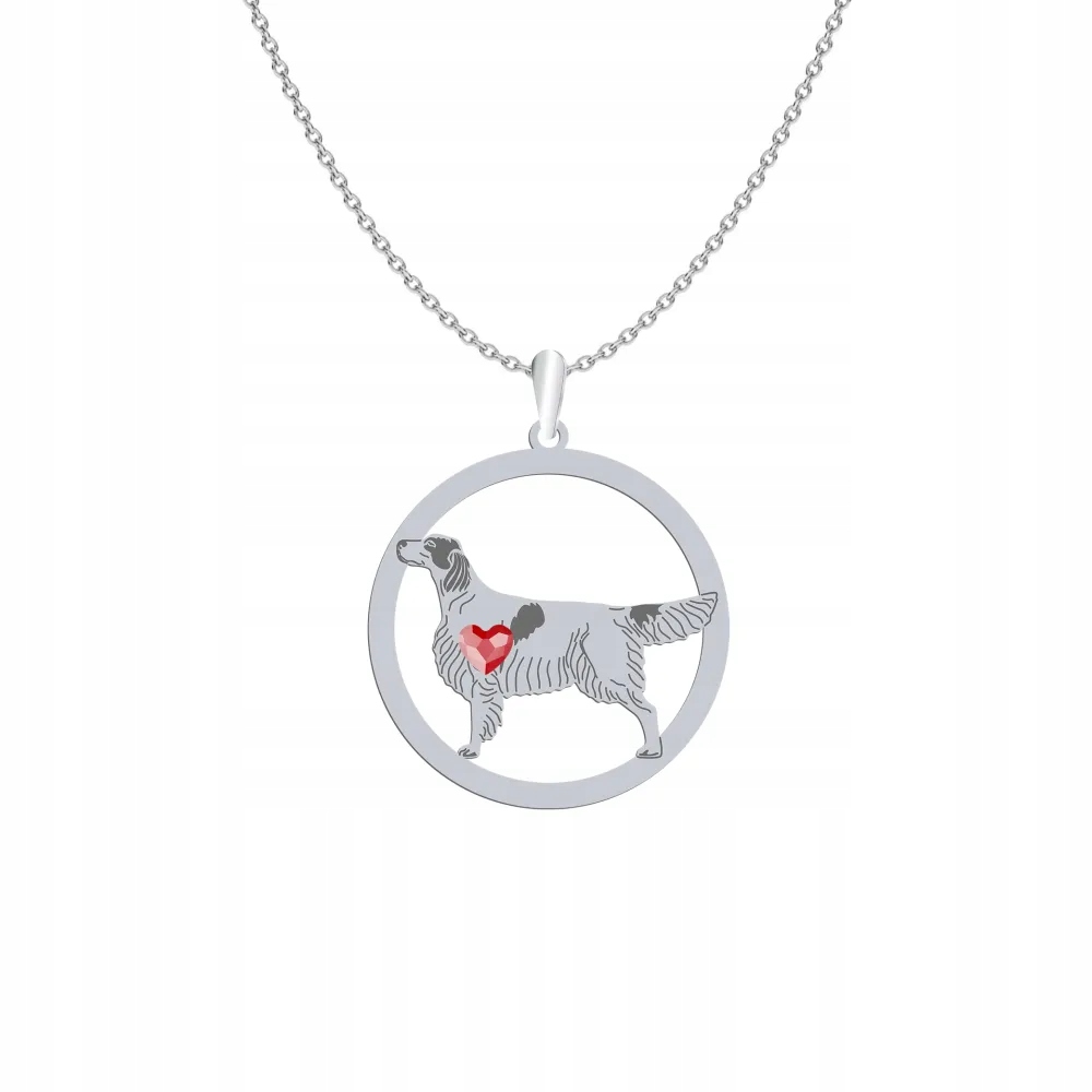 Stříbrný náhrdelník s irským setrem a psem Červeno-bílý 925 Gravírování Bonus