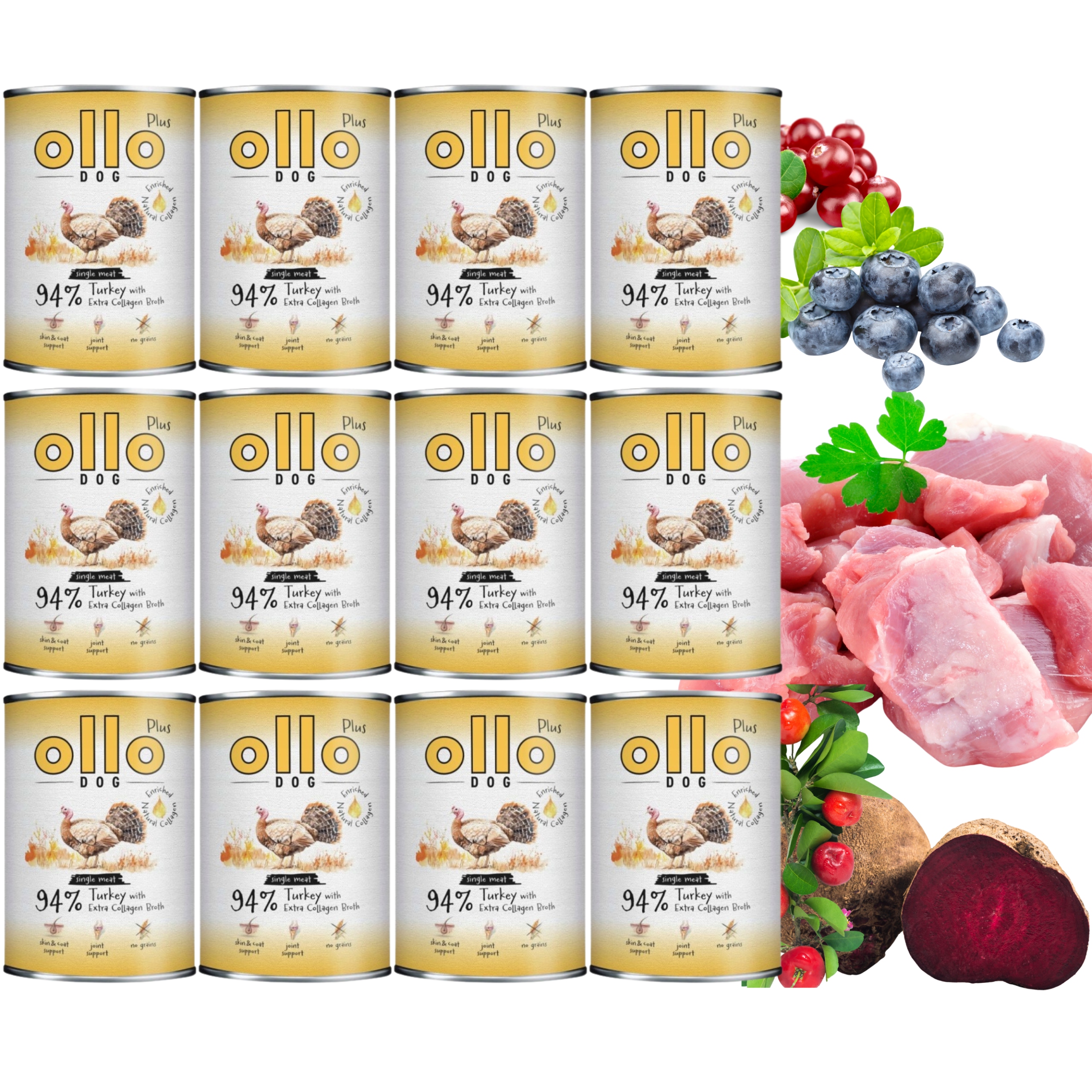Zestaw Ollo Plus Kolagen Indyk 12X400g Monobiałkowa Karma Mokra Dla Psa
