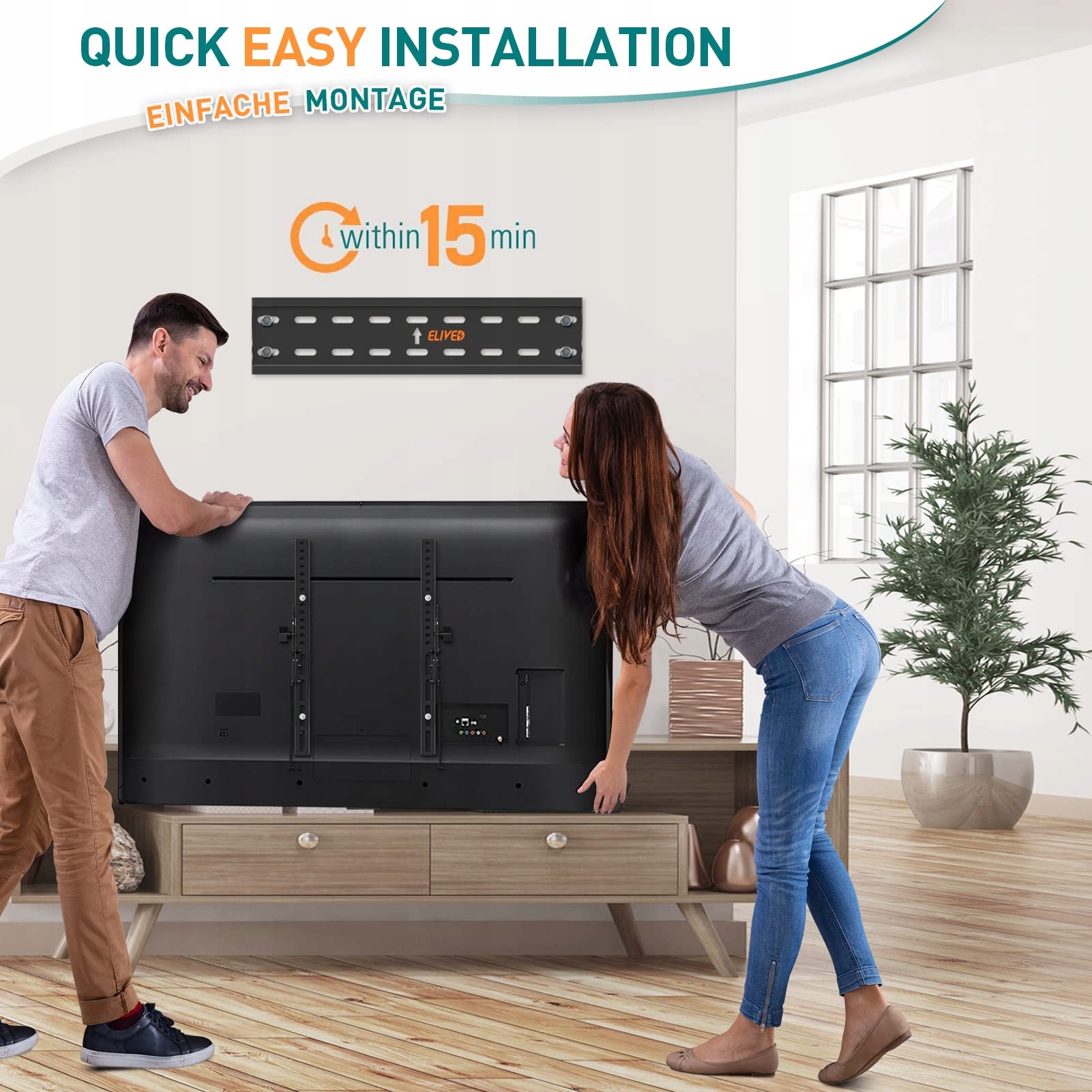 ELIVED Uchwyt TV Ścienny 26-60 Cal LED LCD OLED Plasma Do 45kg VESA 400x400 — miniatura 8
