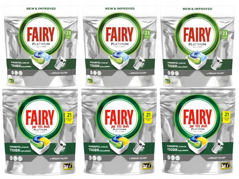 Levně 6x21 Ks Fairy Platinum All in One kapsle do myčky nádobí 63 LEMON/63 Orginal