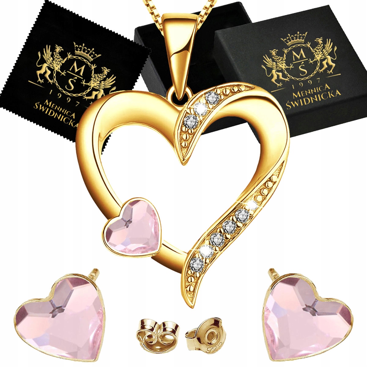 Sada šperků ze zlata Stříbro 925, dámské Náušnice náhrdelník se srdíčkem, Dárek