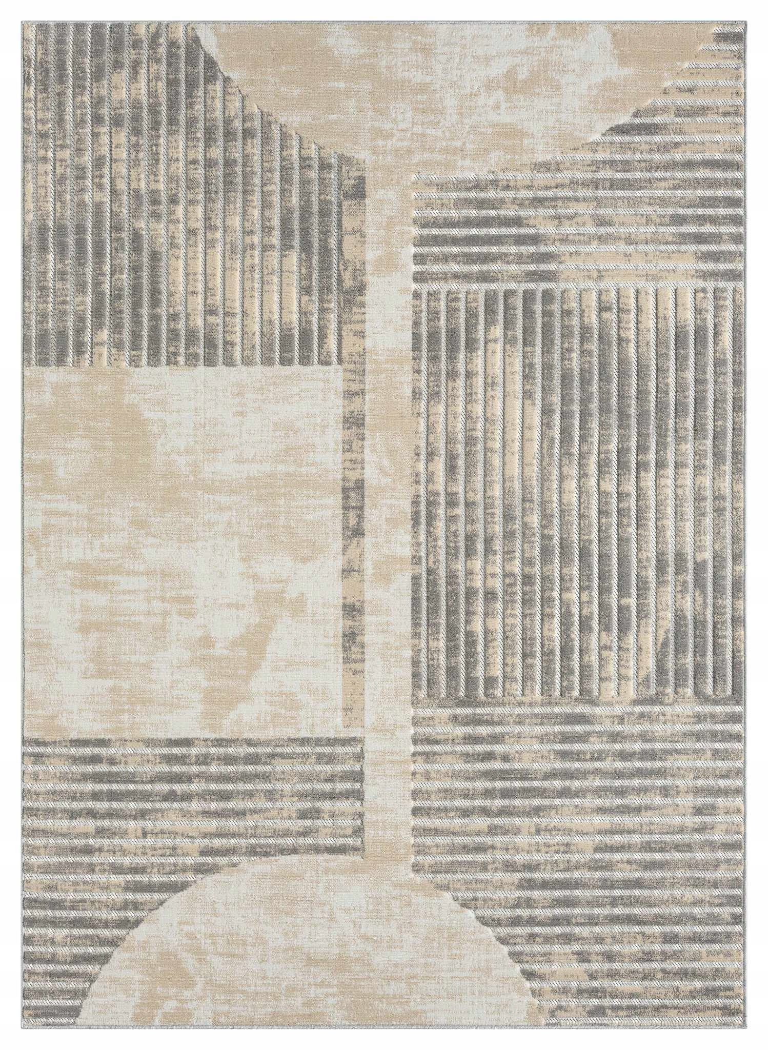 Koberec do obývacího pokoje 133 x 190 cm, měkký vlas, vyřezaný 3D vzorem, béžovo krémový