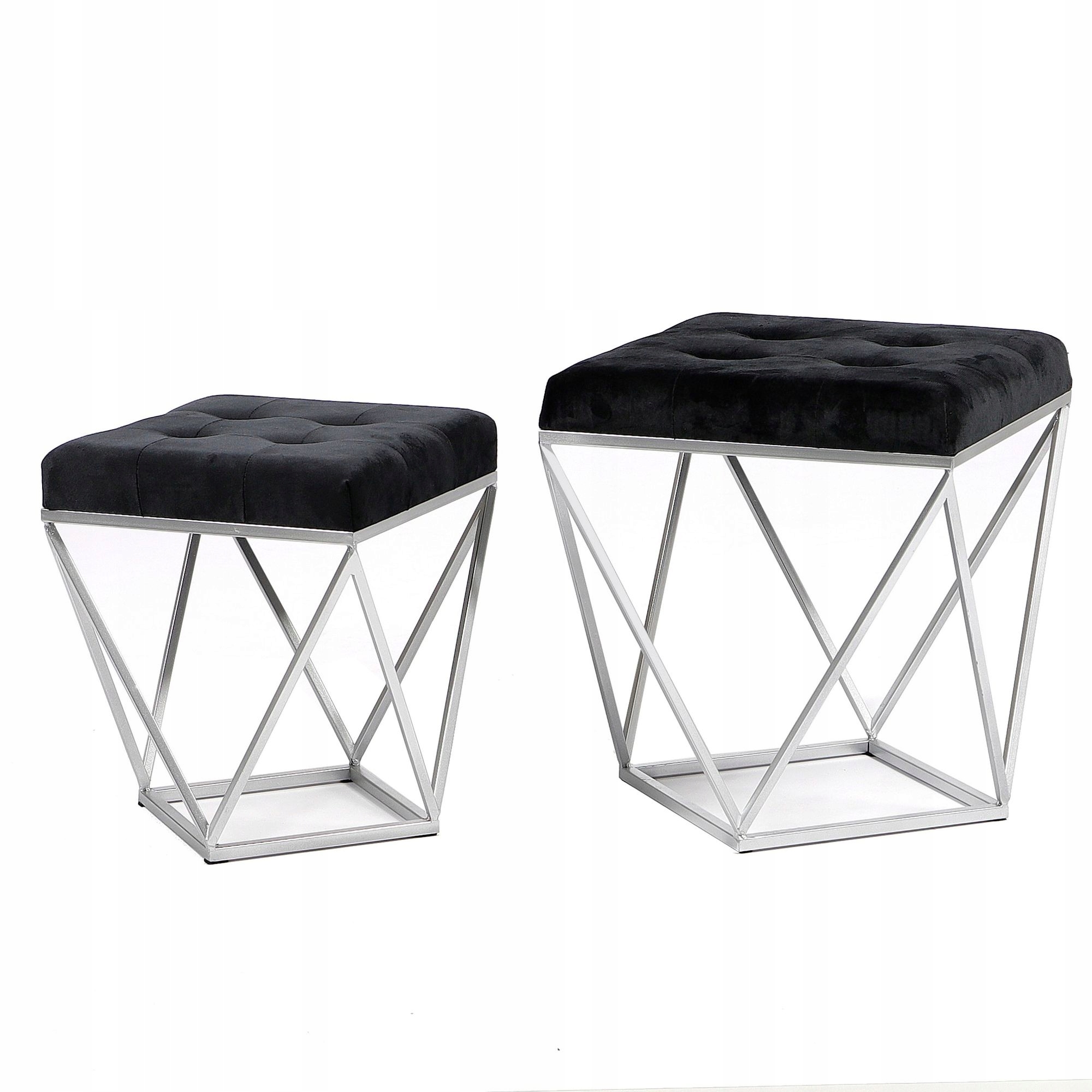 Pufa Welurowa Srebrna Czarna Welur 38 + 45cm 2w1 Kolekcja glamour