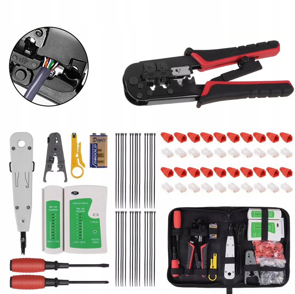 Zestaw Narzędzi Sieciowych Do Wtyków Przelotowych RJ45 Tester Zaciskarka