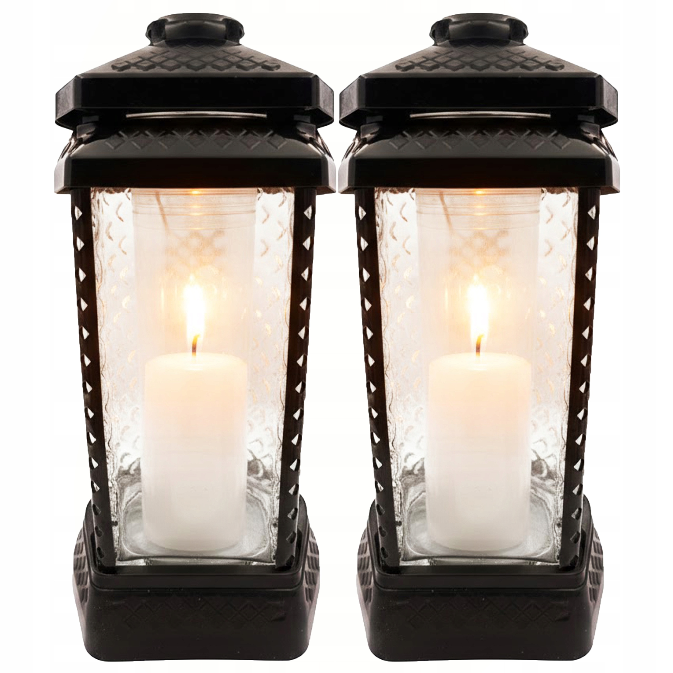 2x Hřbitovní Svíčka Velký Skleněný Ozdobný Na Hrob Hřbitov Lampion Dekor Klasický C
