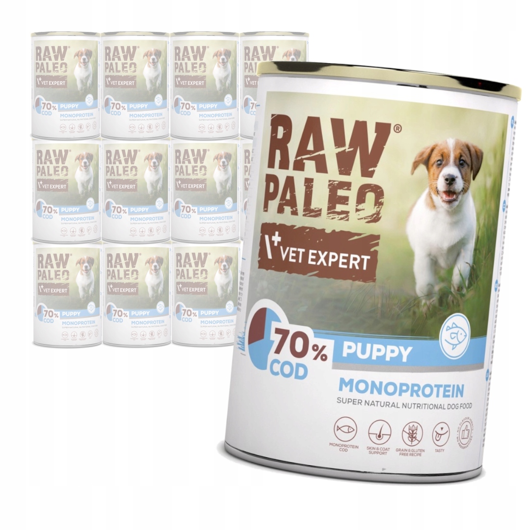Levně Raw Paleo Monoprotein Puppy 12x400g Vlhké Krmivo pro štěňata s treskou