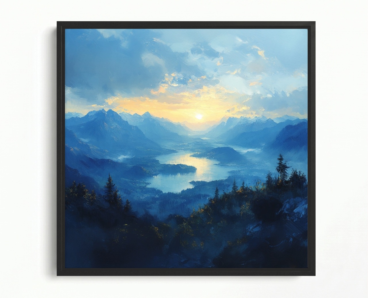 Obraz Rám Americký Box Krajina Hory Vrcholy Fjord Jezero Slunce 40x40