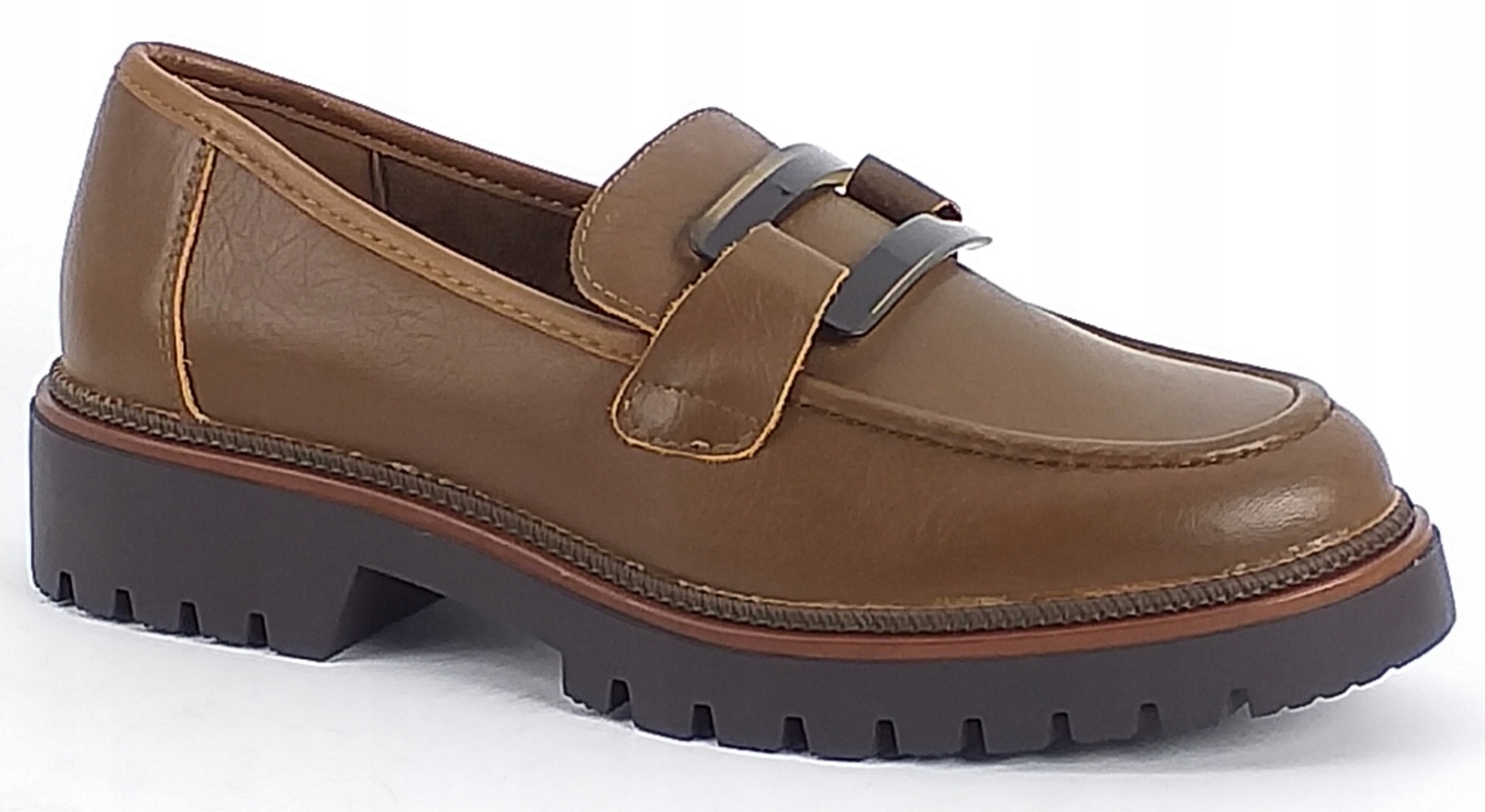 Mokasyny Sergio Leone MK25166-S Damskie Skórzane Ozdoba Półbuty Brązowe 38