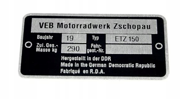 

Tabliczka znamionowa Mz Etz 150