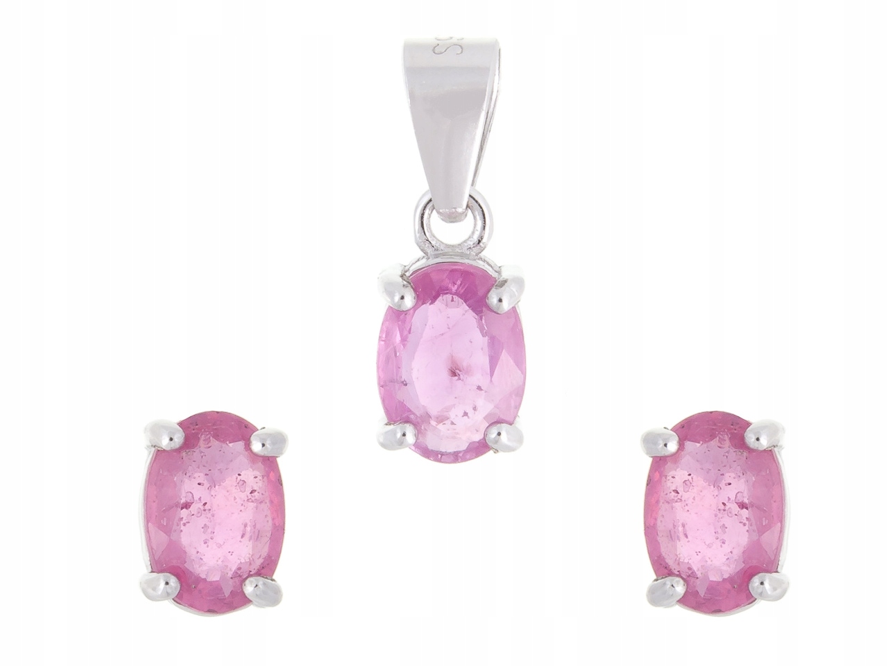 Stříbrný Rhodiovaný Komplet Rubín Přírodní Dárek