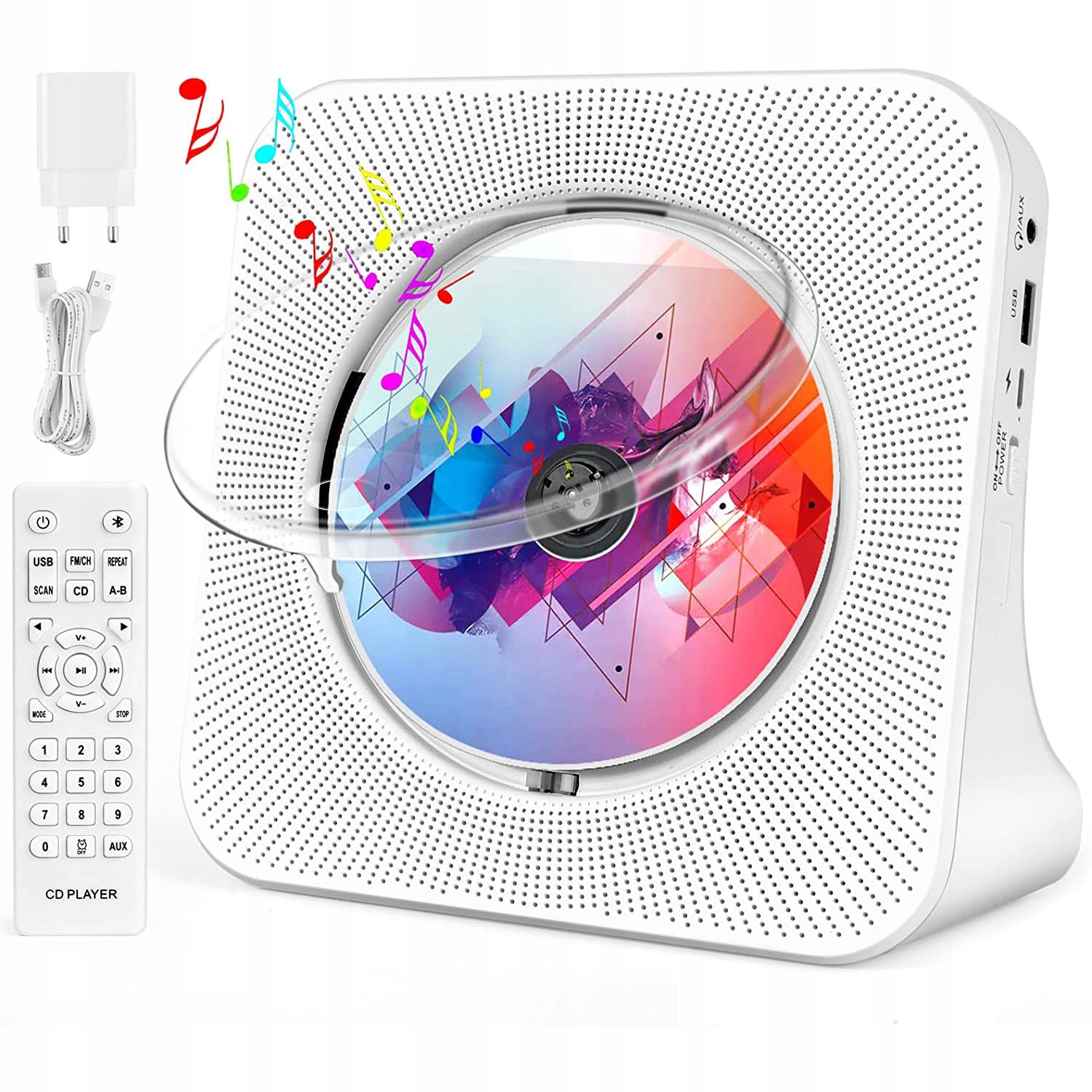 Rádio Aux Usb Fm Bílý MP3 Přenosný CD přehrávač Bluetooth reproduktor