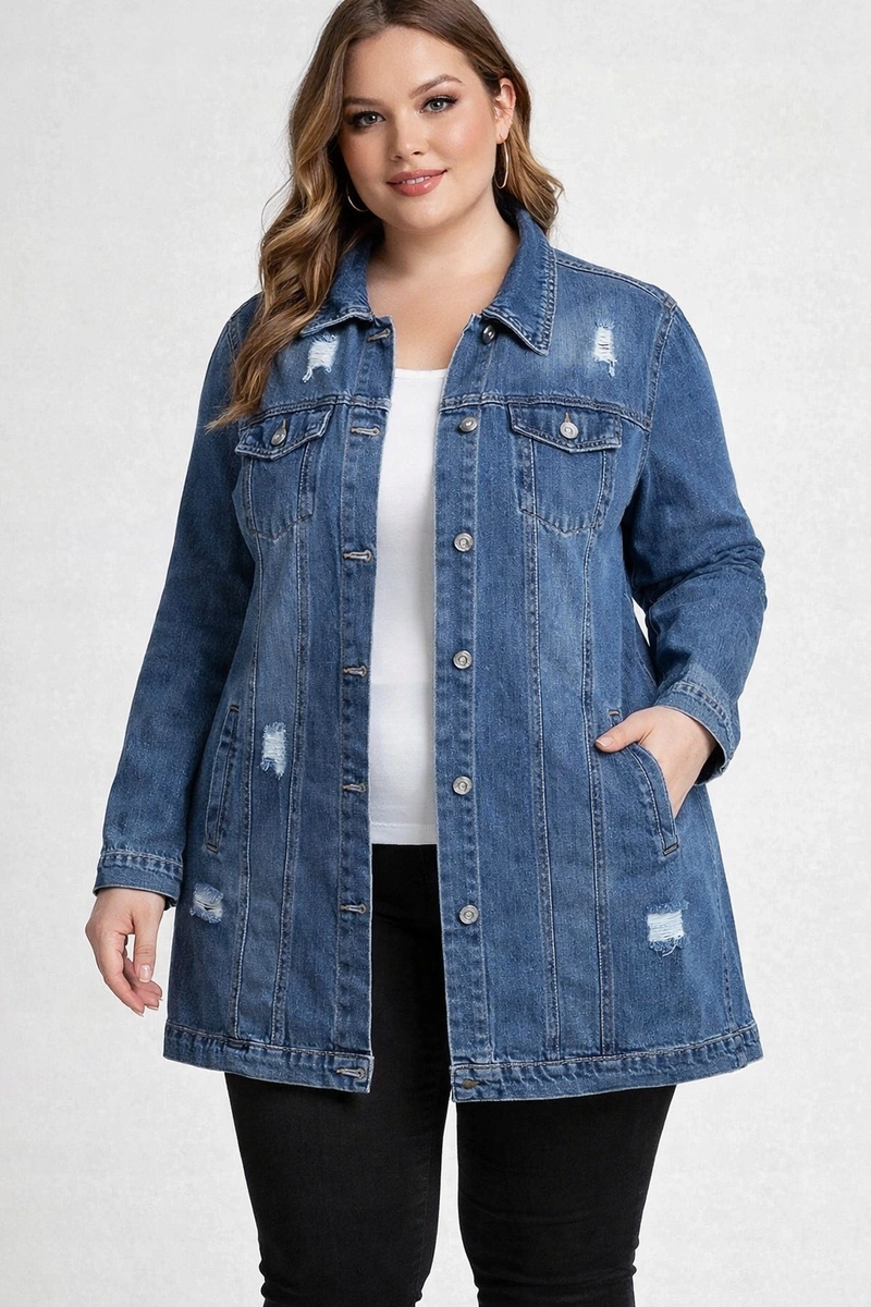 Džínová Bunda S Límcem GD8728 Obloha 46