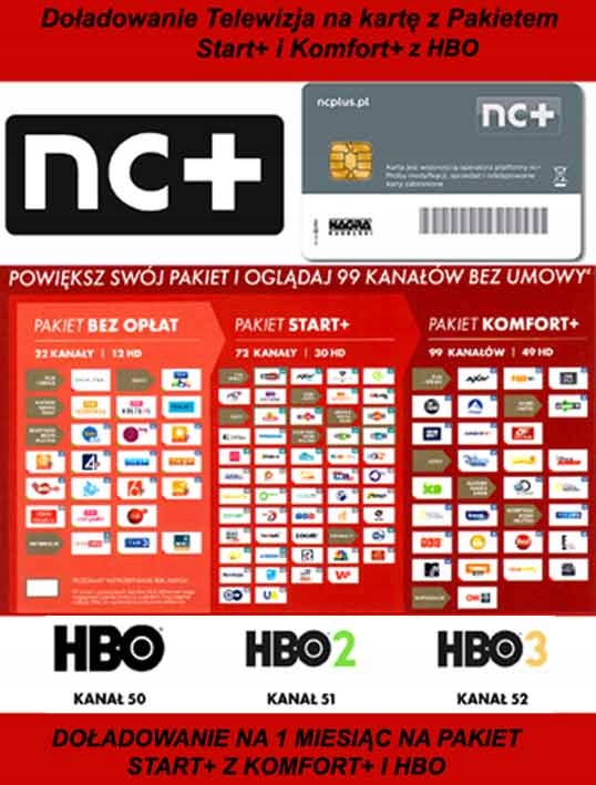 DOŁADOWANIE KART START+ Z KOMFORT+ I HBO NA 1 MIESIĄC