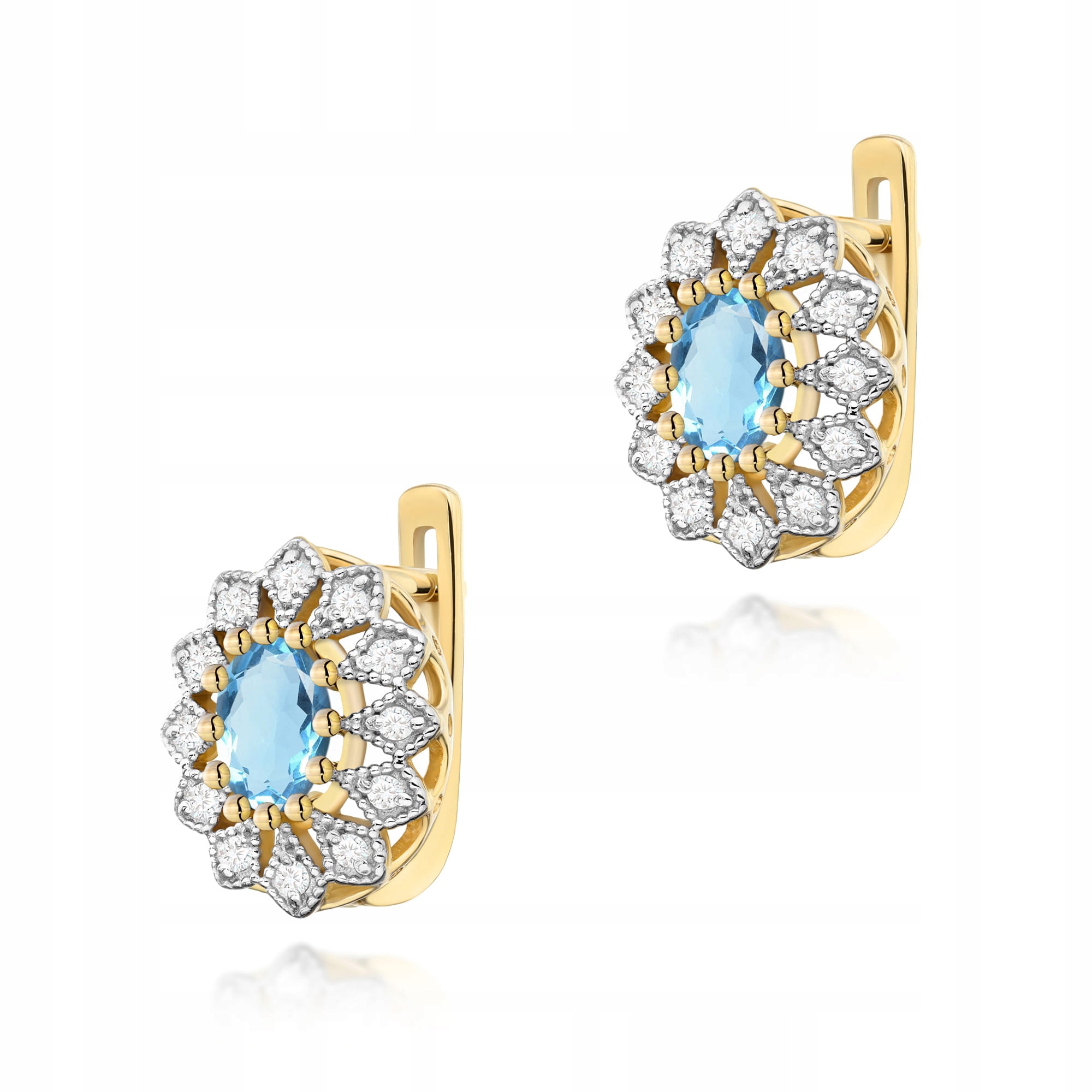 Zlaté náušnice 585 s topazem a diamanty jsou elegantní a ideální jako dárek 14k