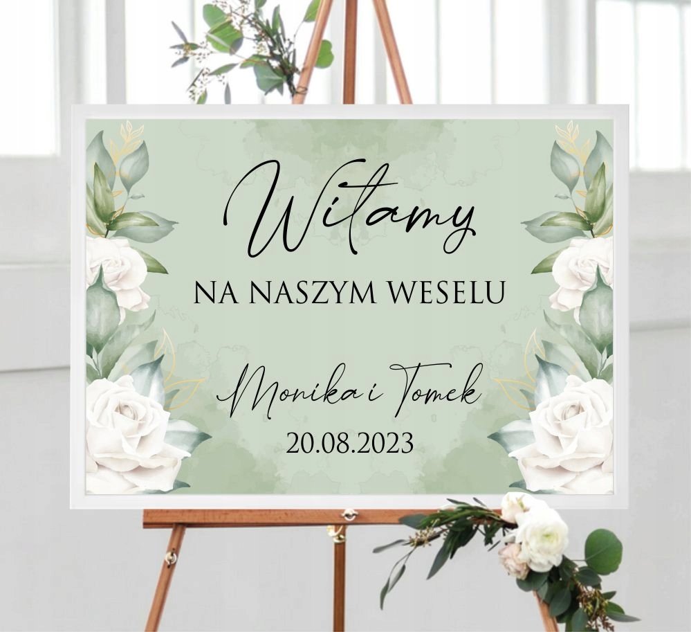 Tablica powitalna 50x70cm ślub wesele Biała Ramka Kolor dominujący wielokolorowy