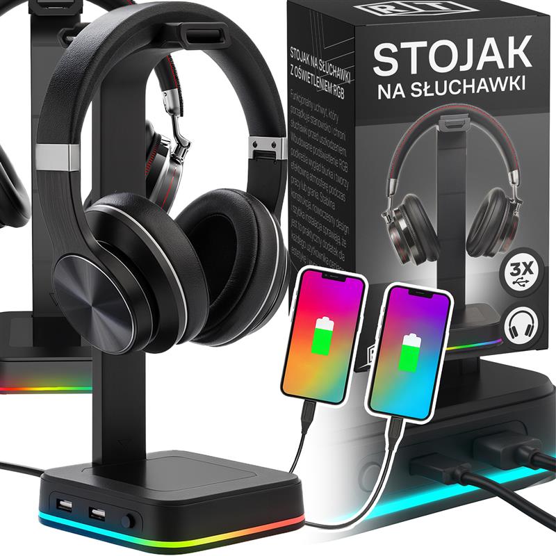 Stojak Statyw Uchwyt Na Słuchawki Gamingowy Podoświetlenie Rgb Hub 2X Usb