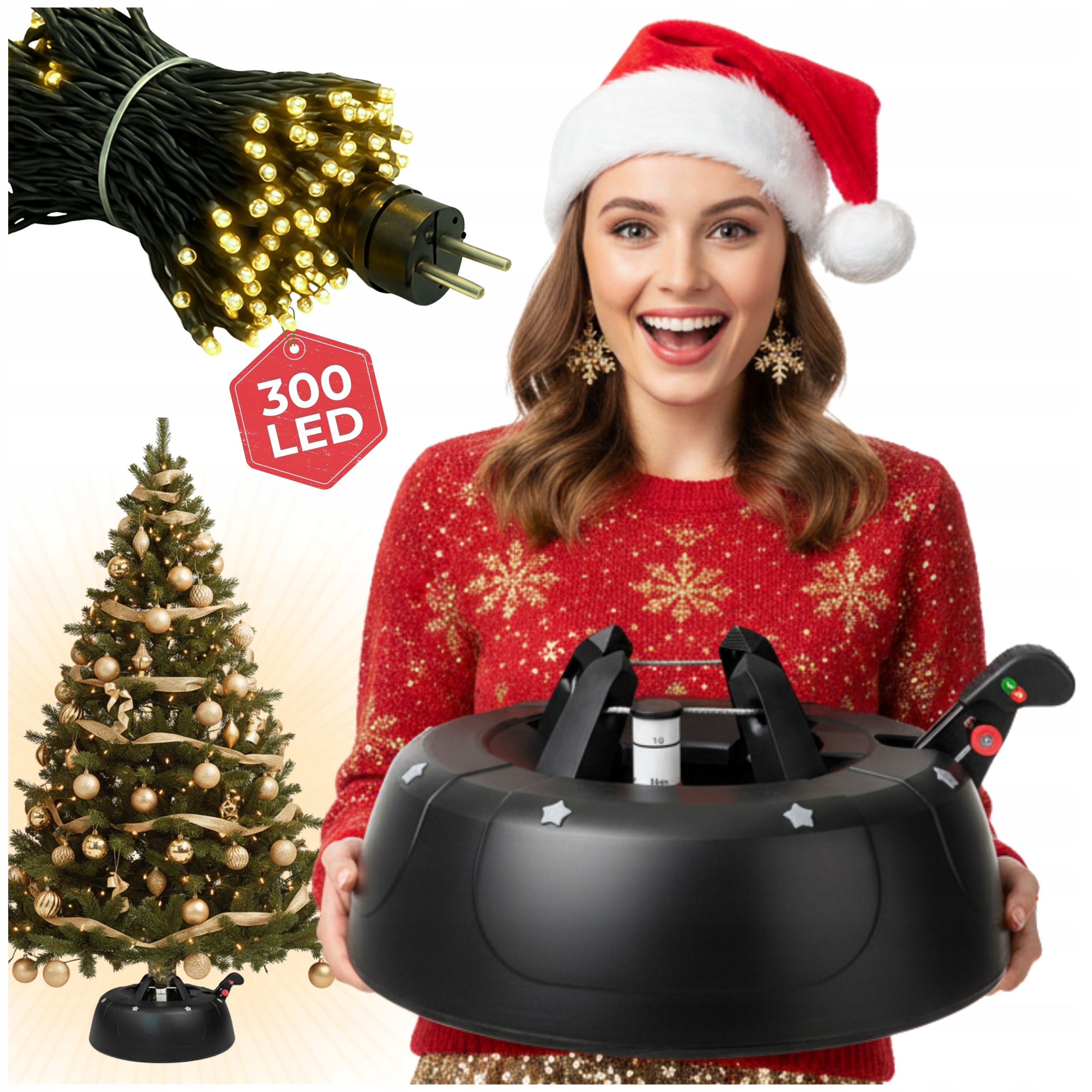 Sada: Stojan na vianočný stromček Antracit 2,5 m lampy 300 diód, svetelná clona