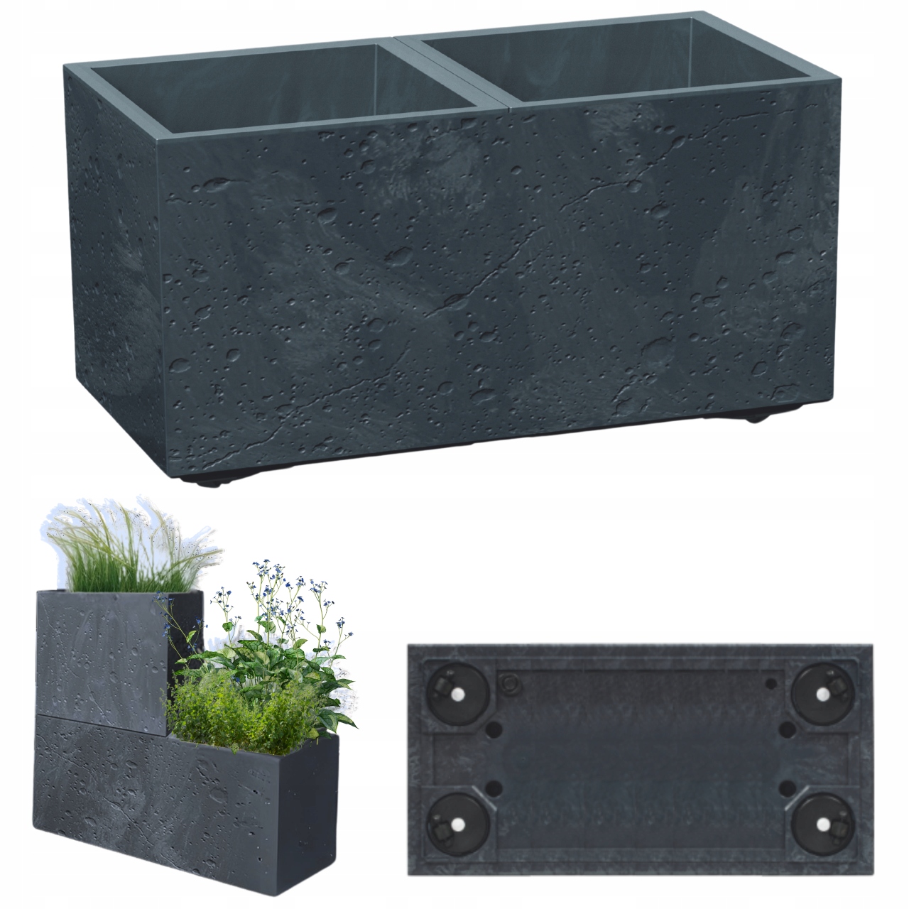 Donica donica na taras balkon do ogrodu podłużna niska Beton Effect DSI800E