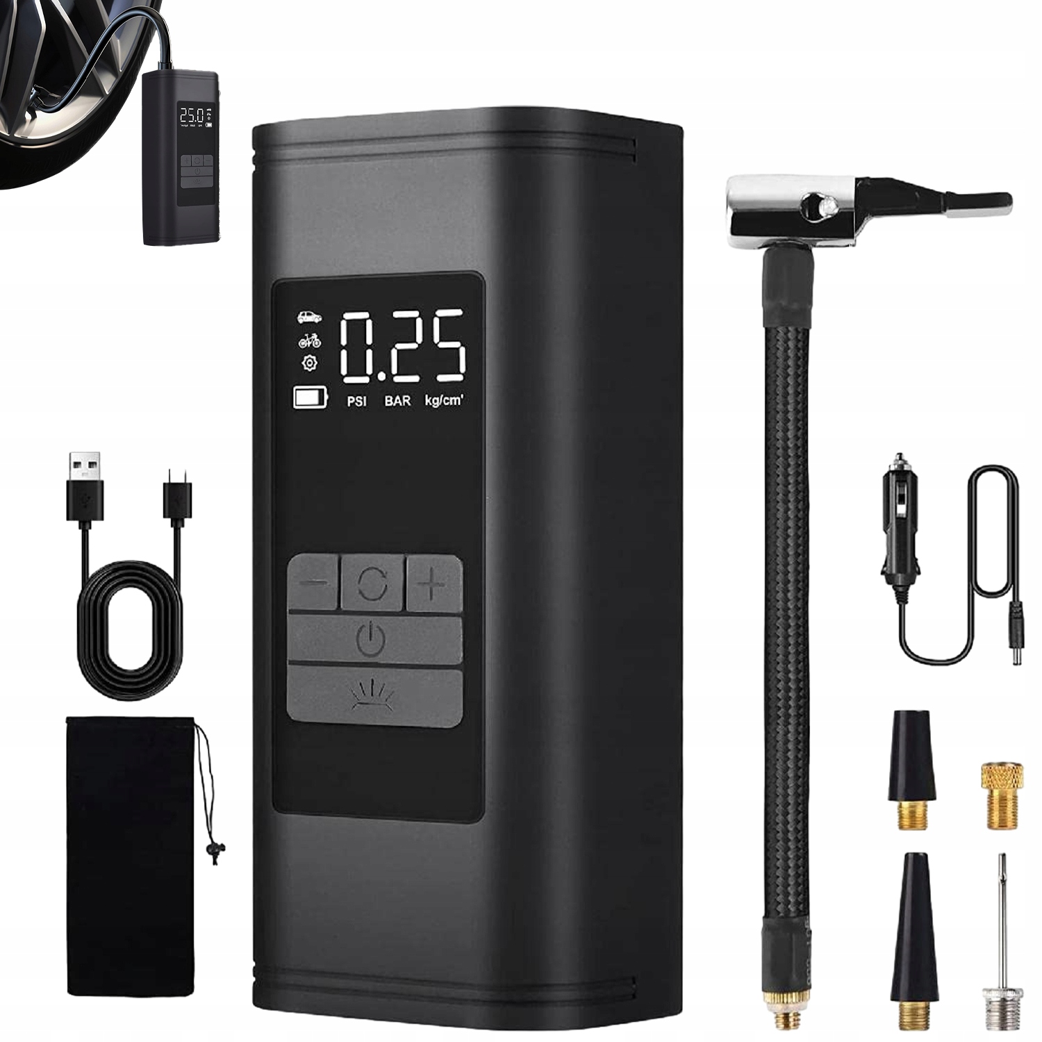 KOMPRESOR SAMOCHODOWY POMPKA SPRĘŻARKA 12V LED BEZPRZEWODOWA