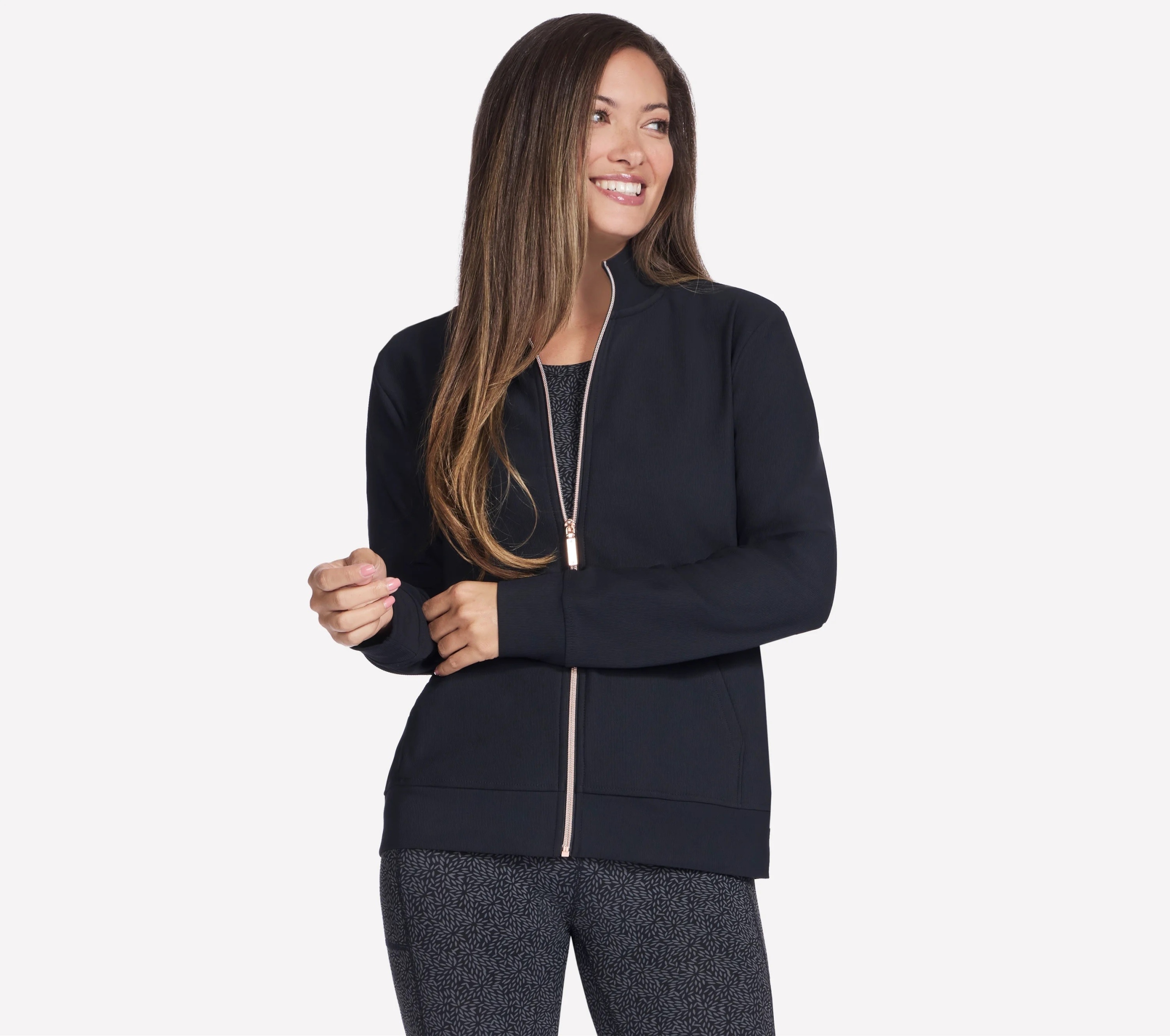 Mikina Skechers Go Luxe Rib Full Zip černá JA293 Blk