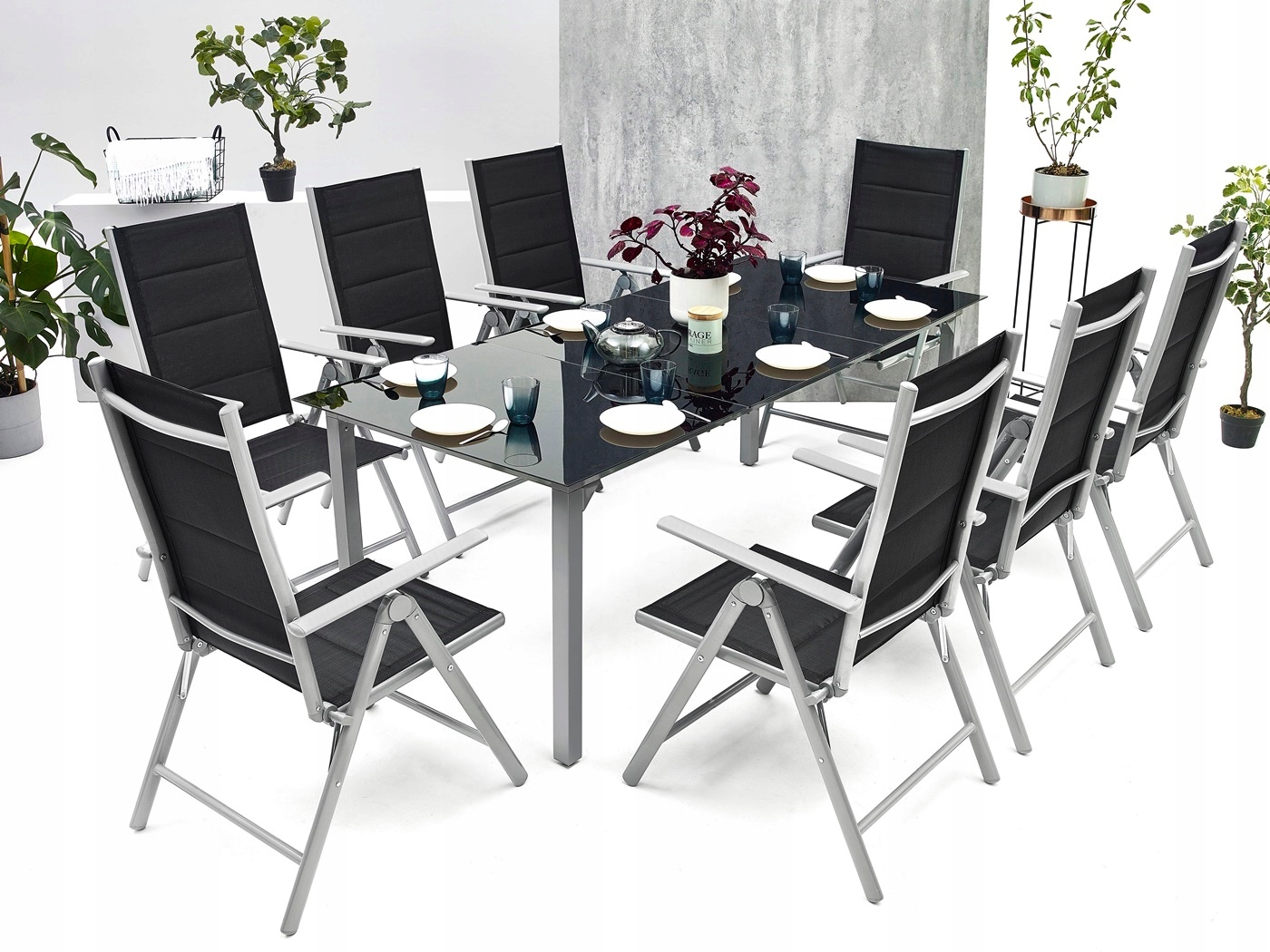 ZESTAW MEBLI OGRODOWYCH STÓŁ 8 KRZESEŁ SKŁADANYCH