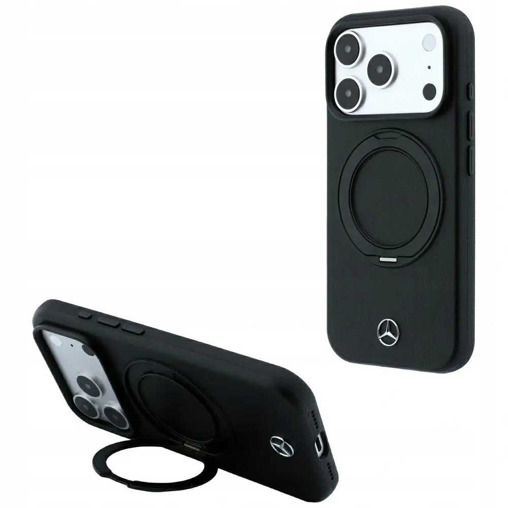 Etui Mercedes Leather with Ring Stand MagSafe na iPhone 18 Pro 17 Pro