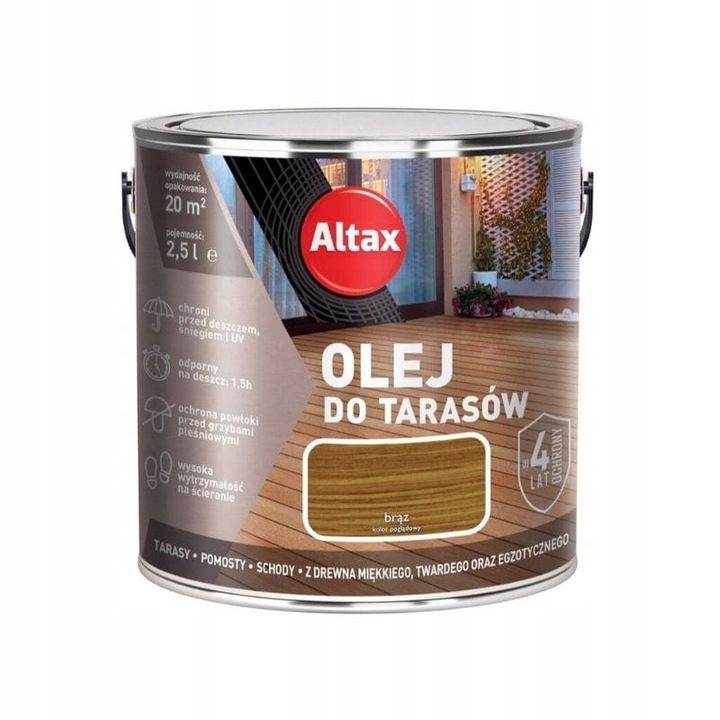 Altax Olej do drewna do tarasu drewno egzotyczne schody 2,5l brąz
