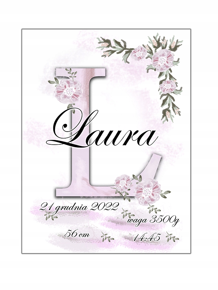 

1 szt Plakat metryczka imię kwiaty lis sarna a4