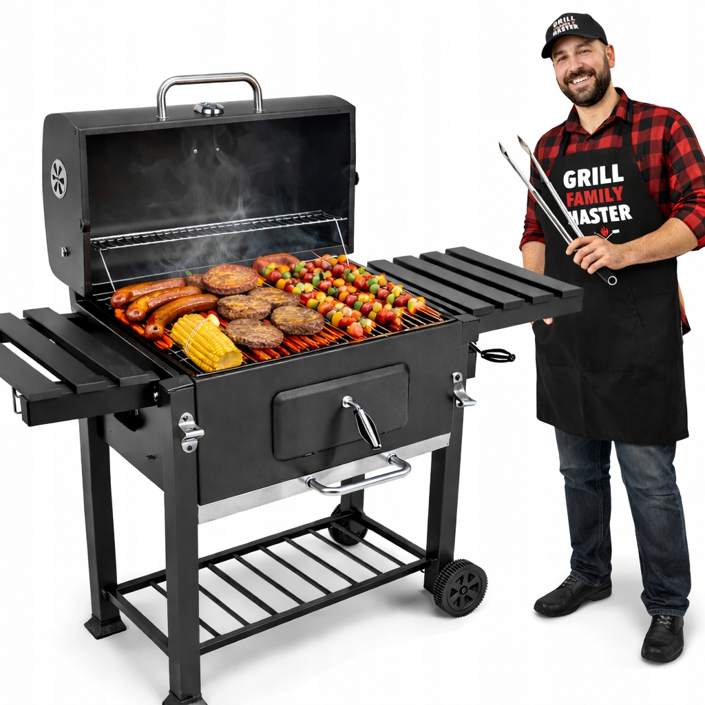 Grill Węglowy Lund XXL Żeliwny Ruszt Ogrodowy Duży Czarny 78 X 42,5 CM