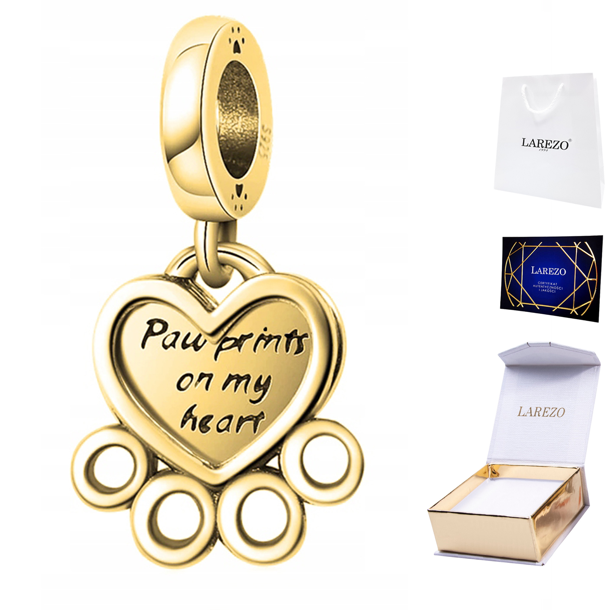 Charms Zlatý Závěsný Srdce Tlapka Psa Srdíčko Pes Srdce Stříbro 925