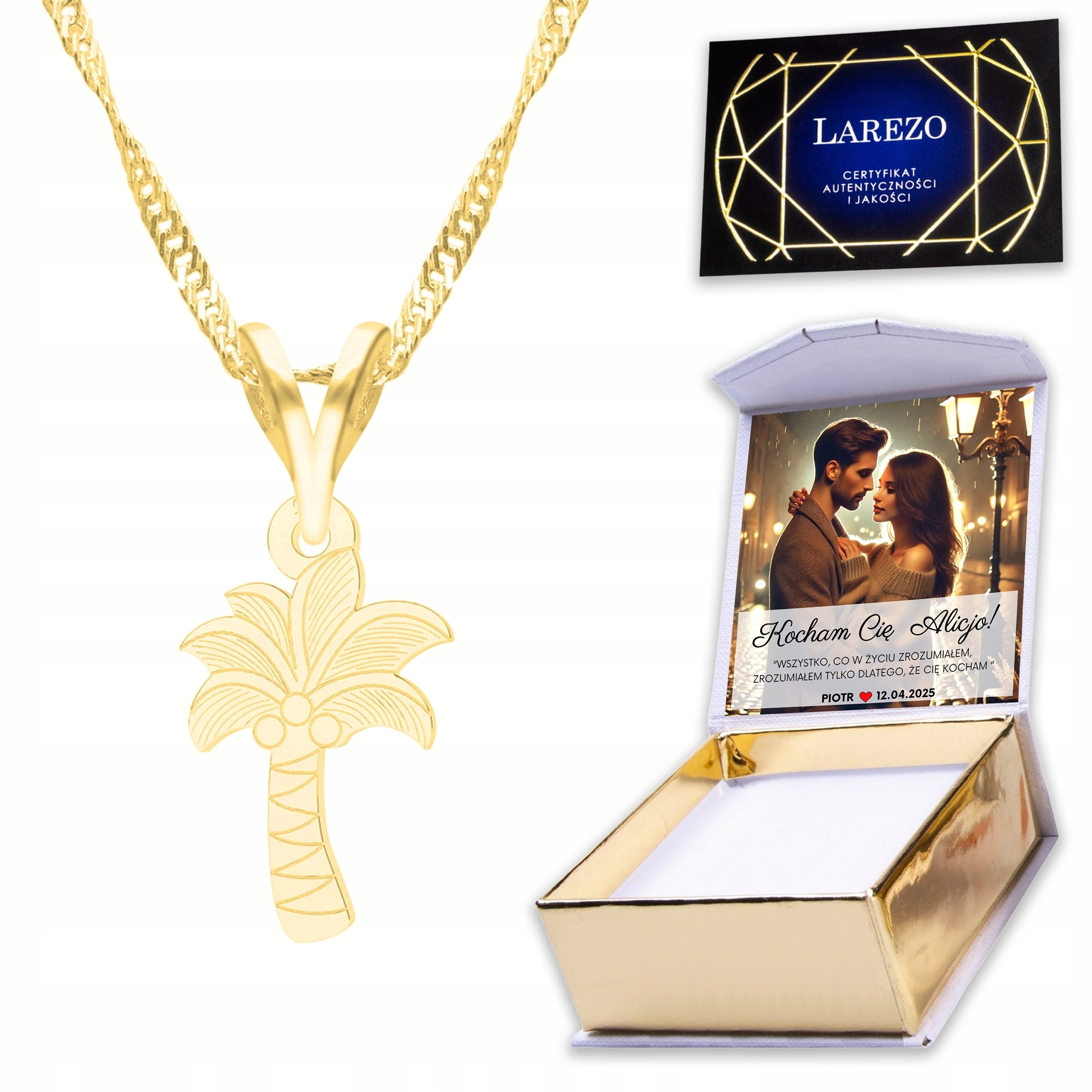 Zlatý náhrdelník 925 s palmou Strom Tree Strom Palma Strom Pláž Potisk