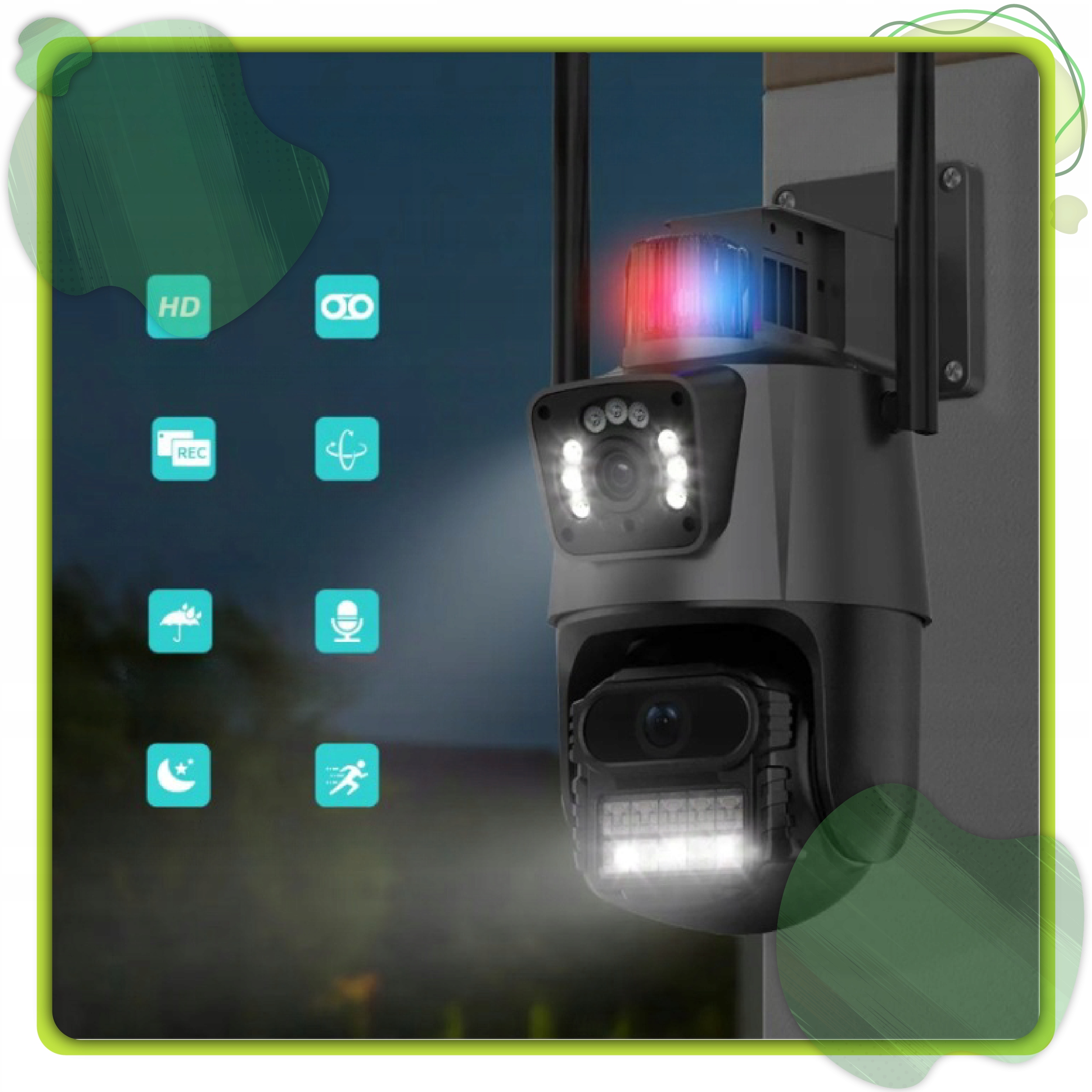 PODWÓJNA KAMERA ZEWNĘTRZNA OBROTOWA 270 stopni 4MP ZOOM WiFi 2 obiektywy Kod producenta kamera 3w1 wifi obrotowa zewnętrzna 4mp